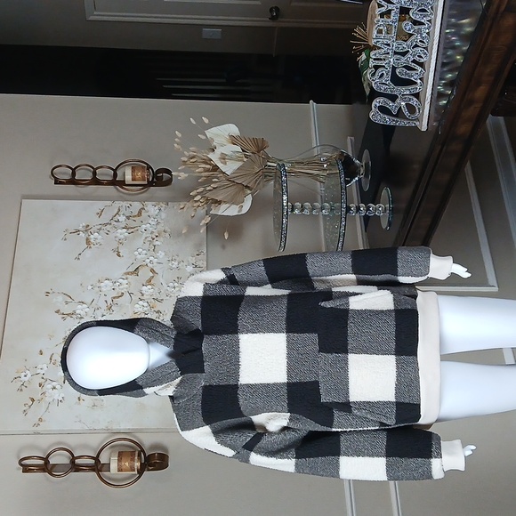 American Eagle Women's Plaid Fleece Sherpa Oversize Hoodie Sweater. Size M - Picture 4 of 17